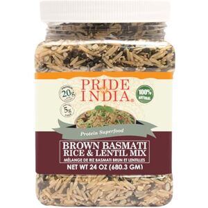 Pride Of India Indian Brown Basmati Rice & Lentil Kitchari Mix (Mélange indien de riz basmati brun et de lentilles pour kitchari Superaliment protéiné,)- 1.5 Pound Jar (Bocal de 1,5 livre) - Publicité