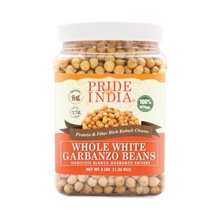 Pride Of India Indian Whole White Garbanzo Beans 10mm (Haricots chiches blancs entiers indiens 10 mm)- 3.3 Pound (1.5 Kilo) Jar (Pot de 3,3 livres (1,5 kilo)-Protein & Fiber Rich Kabuli Chana - Publicité