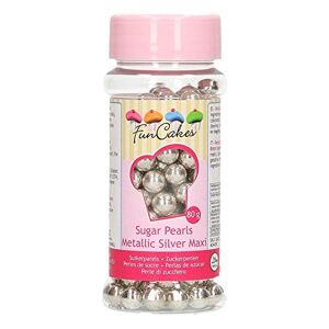 FunCakes Perles de Sucre Metallic Silver Sprinkles Bon Goût Parfait pour Décoration de Gâteaux 8 mm 100 g - Publicité