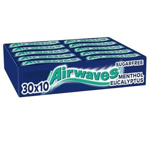 AirWaves Chewing-gum Menthol et Eucalyptus sans sucres Grand format contenant 30 paquets de 10 dragées 420g - Publicité
