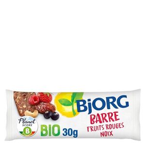 BJORG Barre Énergétique Fruits Rouges Noix de Cajou Bio – Sans Sucres Ajoutés – Encas Sain pour le Sport : Vélo, Fitness, Trail, Running – 25 barres individuelles de 30 g - Publicité