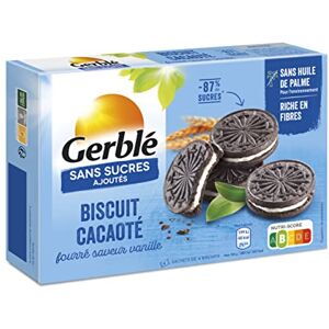 Gerblé Sans Sucres Ajoutés Biscuits Cacaoté Fourré Saveur Vanille Au Maltitol Impact Réduit Sur la Glycémie Sans Huile de Palme 4 Sachets de 4 Biscuits 1 Boîte 176 g - Publicité