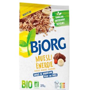 BJORG Muesli Energie Cacao, Banane, Guarana Source de Magnésium Riche En Fibres Céréales Complètes Avoine Et Blé 375g - Publicité