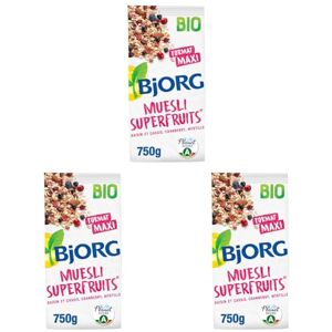 BJORG Muesli Superfruits Bio Raisins, Cassis, Myrtilles, Cranberries Sans Sucres Ajoutés 750 g (Lot de 3) - Publicité