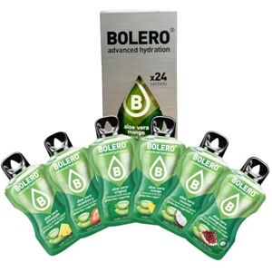 Bolero ALOE VERA MIX 24x9g   Poudre pour boisson sans sucre, sucrée avec de la stévia + Vitamine C   Convient aux enfants, sportifs et diabétiques   Sans gluten et adapté aux végans - Publicité