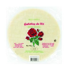 Red Roses Feuilles de riz / Galettes de riz rondes vietnamiennes Banh Trang Nems et rouleaux de printemps Diamètre 22CM Marque  454G (44 Sachets) - Publicité
