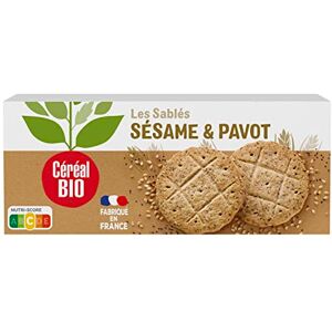 Céréal Bio Sablés Sésame et Pavot Biscuits Bio Blé Complet Céréales Encas Pour le Goûter, le Café ou le Thé Sans Huile de Palme 1 Boîte de 132 g (3 x 4 Biscuits) - Publicité