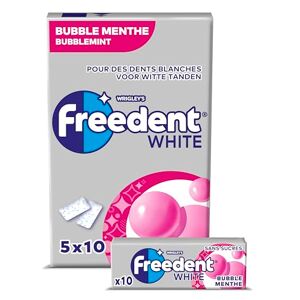 Freedent WHITE Chewing-gum Bubble Menthe sans sucres 5 paquets de 10 dragées 70g - Publicité