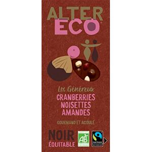 ALTER ECO Tablette Chocolat Noir Cranberries Noisettes Amandes Bio & Équitable Goût Croustillant & Croquant 150 g - Publicité