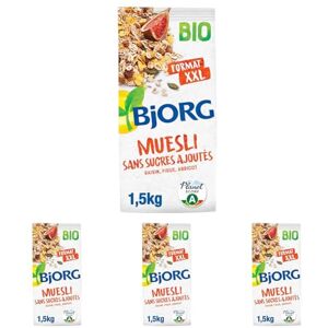 BJORG Muesli Bio Sans Sucres Ajoutés Raisin, Figue, Abricot Aux Céréales Complètes Paquet de 1,5 kg (Lot de 4) - Publicité