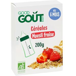 Good Goût Muesli Fraise Céréales Pour Bébé Dès 6 Mois Au Biberon Ou En Bol Bio Sans Sucres Ajoutés* Étui Carton 200g - Publicité