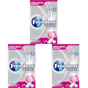 Freedent WHITE Chewing-gum Bubble Menthe sans sucres 15 paquets de 10 dragées 70g - Publicité