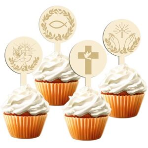 Rhsemi Lot de 12 décorations de cupcake en bois pour baptême, communion, première communion, cadeau eucharistie, décoration eucharistie - Publicité