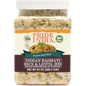 Pride Of India Indian Rice & blanc Basmati Kitchari Mix Lentil protéiné, 1,5 Jar Pound Mix Kitchari à base de riz basmati blanc indien protéiné, pot de 1,5 lb - Publicité