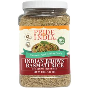 Pride Of India Extra Long Brown Riz basmati indien 3,3 lb (1,5 kg) Pot naturellement aromatique-Régime, sain et nutritif index glycémique faible Idéal pour les salades, pilaf et dessert. Publicité