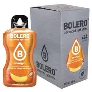 Bolero Boléro MANGO 24x3g   Jus en poudre sans sucre, édulcoré à la stévia + vitamine C   pour enfants et sportifs   sans gluten, végétalien   saveur de mangue - Publicité