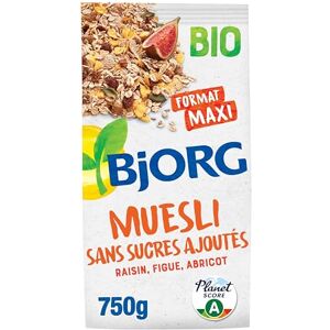 BJORG Muesli Bio Sans Sucres Ajoutés Raisin, Figue, Abricot Aux Céréales Complètes Sachet 750 g - Publicité