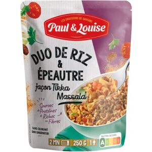 Paul & Louise Duo de riz et épeautre façon Tikka massala 250g Prêt en 2 minutes recette végétarienne Source de protéine et riche en fibre - Publicité