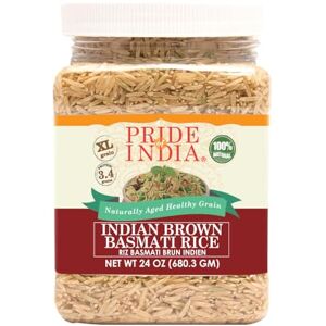 Pride Of India Extra Long Brown Riz basmati indien 1,5 lb (680 g) Jar plan naturellement aromatique, sain et nutritif faible indice glycémique Idéal pour les salades, pilaf et dessert. Publicité