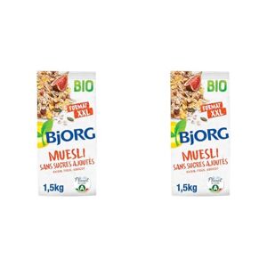 BJORG Muesli Bio Sans Sucres Ajoutés Raisin, Figue, Abricot Aux Céréales Complètes Paquet de 1,5 kg (Lot de 2) - Publicité