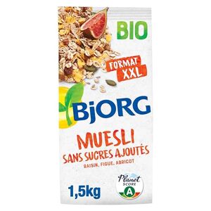 BJORG Muesli Bio Sans Sucres Ajoutés Raisin, Figue, Abricot Aux Céréales Complètes Paquet de 1,5 kg - Publicité