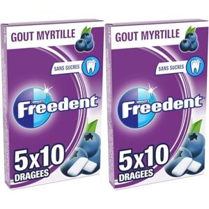 Freedent Chewing-gum goût Myrtille sans sucres 10 paquets de 10 dragées 70g - Publicité