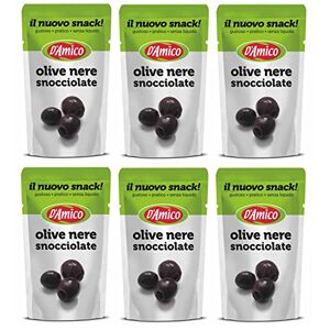 Italian Gourmet E.R. 6 x d'Amico Il Nuovo Snack Olive Nere Snocciolate Olives noires dénoyautées sans liquide 75 g - Publicité