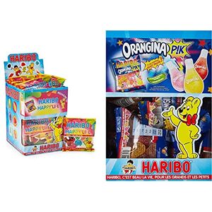 HARIBO Happy Life Assortiment de Bonbons Gélifiés Prêt à Vendre de 30 Sachets 1200 gramme & Bonbon Gélifié Orangina Pik 40 g x 30 Sachets - Publicité