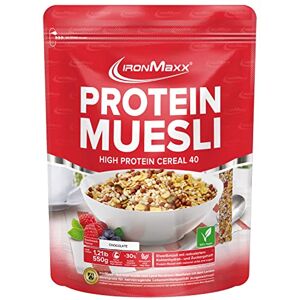 IronMaxx Protein Muesli – Muesli Protéiné Végétalien – 48% de Protéines – Sans Lactose et sans Gluten – Pour Sportifs – Goût Chocolat – 1 x paquet de 550 g - Publicité