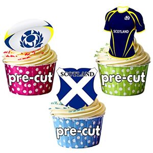 AK Giftshop Écosse Équipe de rugby Chemise, boule et drapeau Mix, décorations de gâteaux – comestibles pour cupcakes (lot de 12) - Publicité