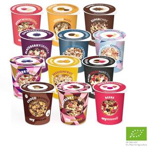 mymuesli Muesli bio  12 mélanges 2Go DELUXE De super choc à délicieusement fruité Assortiment varié en boles pratiques à emporter pour l'école, le travail ou les déplacements Sans huile de palme - Publicité