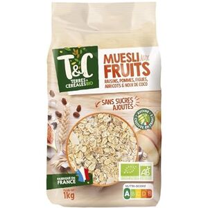 TERRES ET CÉRÉALES Muesli Aux Fruits Bio 1Kg Savoureux Mélange de Céréales et de Fruits pour une Alimentation Saine Certifié Biologique 1000g Lot De 3 - Publicité