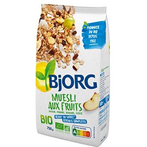 BJORG Muesli Bio Aux Fruits Raisin, Pomme, Banane, Coco Aux Céréales Complètes Sachet 750 g Lot de 3 - Publicité