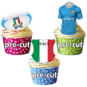 AK Giftshop Italie Équipe de rugby Chemise, boule et drapeau Mix, décorations de gâteaux – comestibles pour cupcakes (lot de 12) - Publicité