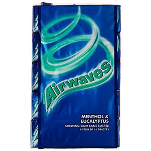 AirWaves Chewing-gum au menthol et eucalyptus, sans sucres Les 5 étuis de 10, 70g - Publicité