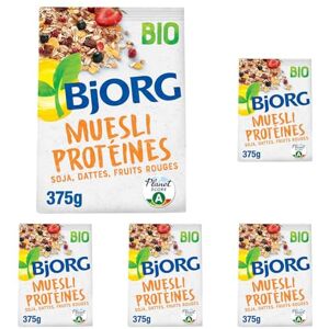 BJORG Muesli Protéines Soja, Dattes, Fruits Rouges Bio Sans Sucres Ajoutés 375 g (Lot de 5) - Publicité