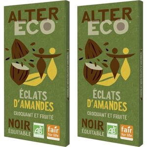 ALTER ECO Tablette Chocolat Noir aux Éclats d'Amandes Bio & Équitable Chocolat Pérou 100 g (Lot de 2) - Publicité