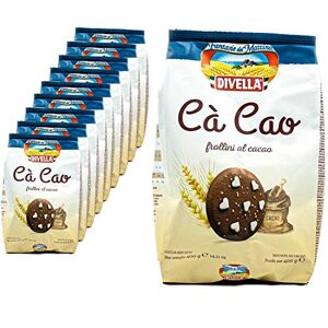 Divella Lot de 10 cà cao frollini al cacao en paquet de 400 g – Biscuits chips cookies beurres biscuits avec cacao et cristaux de sucre raffinés traditionnellement italiens (bonbons d'Italie). Publicité