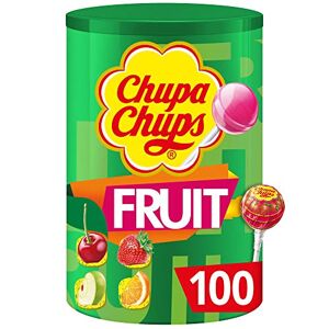 Chupa Chups Tubo 100 Sucettes Aux Fruits Parfums Pomme, Fraise, Orange, Cerise Sucettes À La Pulpe De Fruit Idéal Pour Fêtes D'Anniversaires Boite  De 1,2 Kg - Publicité
