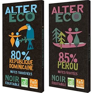 ALTER ECO Tablette Chocolat Noir 80% Bio & Équitable Origine République Dominicaine 100 g & Tablette Chocolat Noir 85% Bio & Équitable Chocolat Pérou Goût Fruité & Corsé 100 g - Publicité