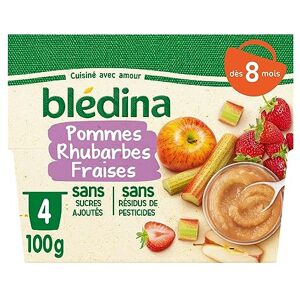 Blédina Coupelles Fruits Pommes Rhubarbes Fraises dès 8 Mois Le pack de 4x100g - Publicité