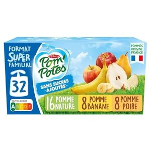 Pom'Potes Assortiment de Compotes Pomme, P/Poire, P/Banane (32X90) 2,88Kg Pratique et Savoureux ! Le Lot De 2 - Publicité