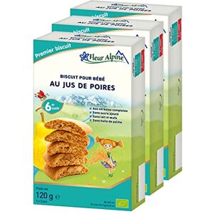 Alpine Biscuits Bébé au Jus de Poire, 3x120g I Collation Alimentaire Complet pour Tout-Petits à Partir de 6 Mois et Plus I Biscottes à Grignoter au Blé Entier sans Sucre Ajouté I 18x2 Biscuits - Publicité