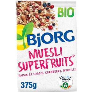 BJORG Muesli Superfruits Bio Raisins, Cassis, Myrtilles, Cranberries Sans Sucres Ajoutés 375 g - Publicité