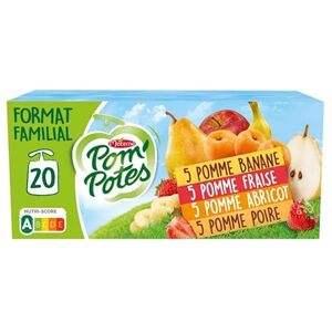 Découvrez un assortiment fruité irrésistible : Pom'Potes Multivariétés 20x90g Compotes 100% fruits pour une pause gourmande et saine! Le Lot De 3 - Publicité