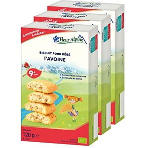 Alpine Bébé Biscuit Goût Céréales Avoine, 3x120g I Snack Alimentaire Complet pour Tout-Petits à Partir de 9 Mois et Plus I Biscottes à Grignoter au Blé Entier sans Sucre Ajouté I 18 x 2 Biscuits - Publicité