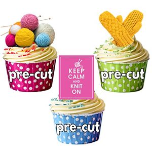 AK Giftshop Keep Calm And Knit on, à tricoter Mélange à gâteau Décorations pour cupcakes – comestibles (lot de 12) - Publicité