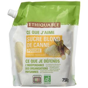 ETHIQUABLE Sucre Blond de Canne Poudre Paraguay Doypack Bio et Equitable 750 g Producteurs Paysans - Publicité