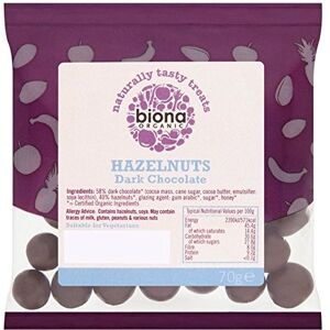 Biona Noisettes Chocolat Noir 70G Organiques Paquet de 6 - Publicité