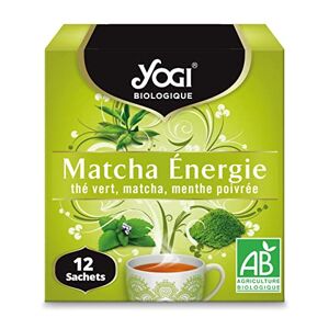Yogi Biologique Matcha Énergie, Thé Vert 100% Bio Matcha et Menthe Poivrée, 12 Sachets thermosoudés et sans agrafe, 21.6 g, 310911 - Publicité
